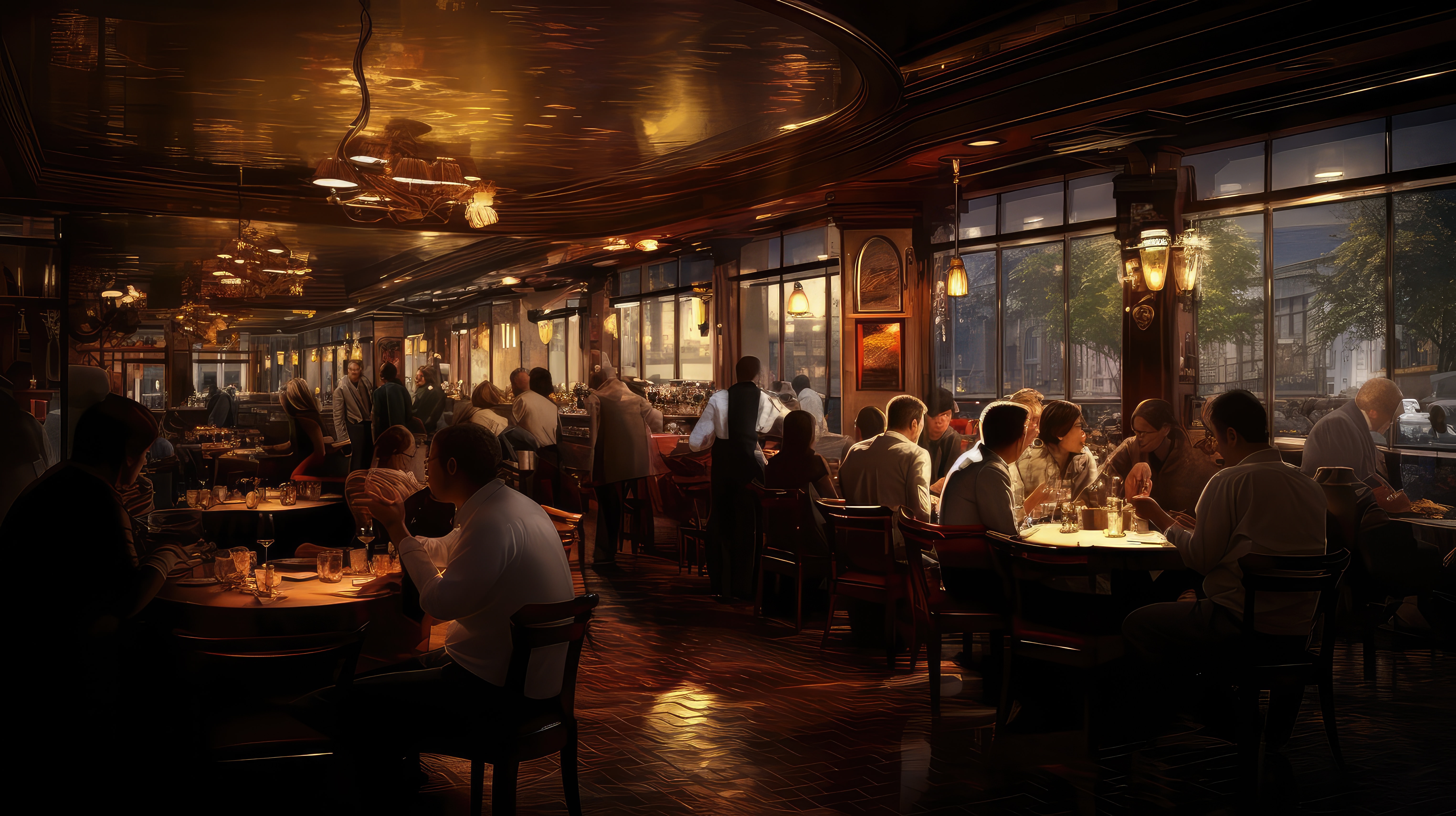 Full restaurant with engaged customers