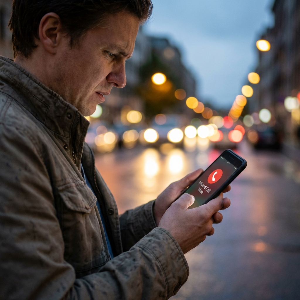 Frustrated person seeing missed call notification